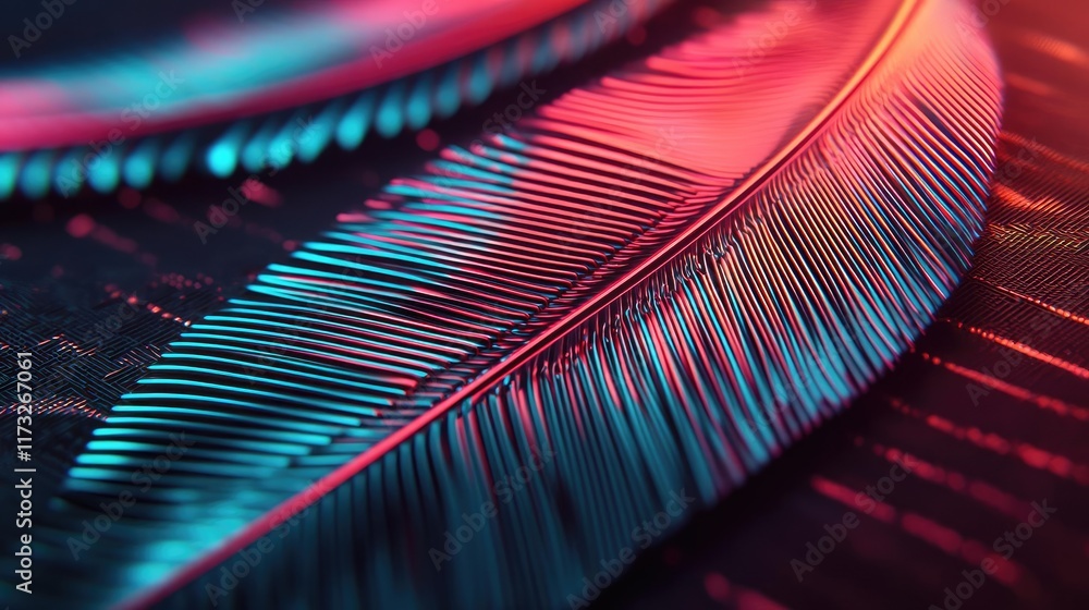 Poster feather abstract background idea. abstract close-up of a colorful feather with vibrant lighting and 