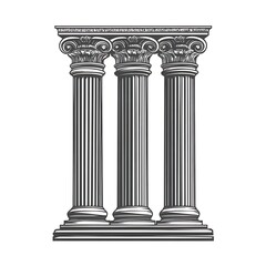 Obraz premium Three ornate ionic columns, detailed vector illustration on white.
