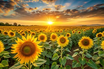 Golden Sunflowers Field: Vibrant Summer Landscape Photography