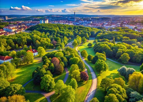 Gothenburg Slottsskogen Park: Sunny Summer Day Drone Aerial View