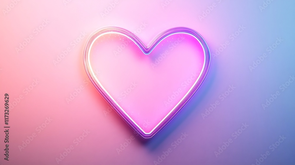 Poster glowing heart outline with sparkles on soft gradient background for love message or greeting card