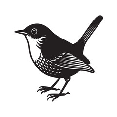 wren bird silhouette, black and white silhouette, vector and illustration
