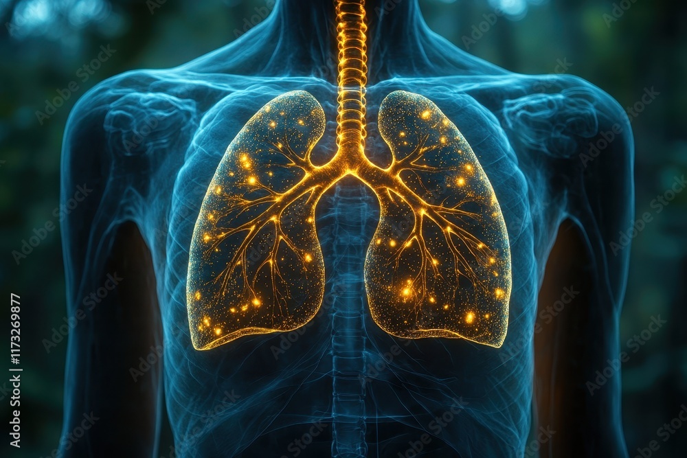 Poster lungs illuminated in a visual representation showcasing respiratory health and function