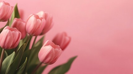 Fresh Pink Tulips on Soft Pastel Pink Background for Spring and Floral Themes