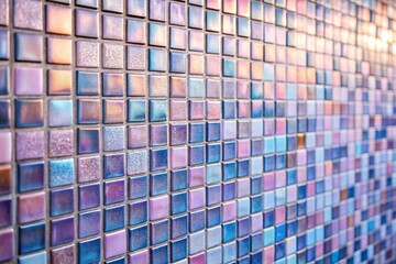 Fototapeta premium Gradient Square Mosaic Wall Tiles Peach Lavender Blue Silver High Depth of Field Stock Photo