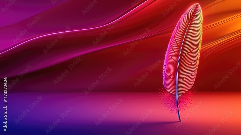 Poster feather abstract background idea. a vibrant feather on a colorful gradient background, symbolizing c