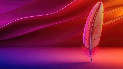 Feather abstract background idea. A vibrant feather on a colorful gradient background, symbolizing creativity and inspiration.