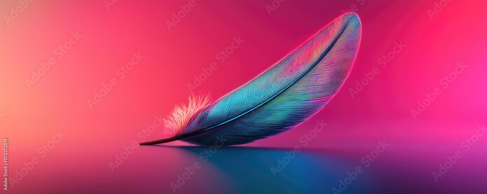 Poster feather abstract background idea. a vibrant feather with a stunning gradient of colors against a smo