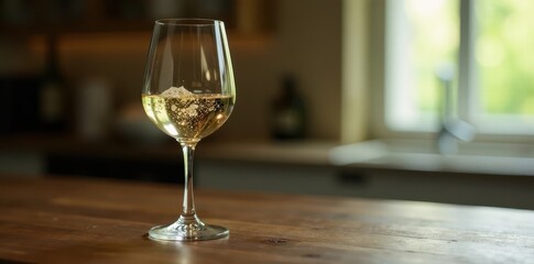 Obraz premium A delicate pour of crisp white wine fills a slender glass, glassware, table setting, pouring