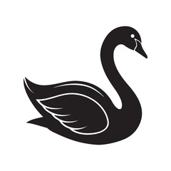 swan silhouette, black and white silhouette, vector and illustration