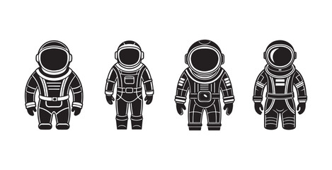 Set of Astronaut silhouette, black and white silhouette, vector and illustration