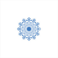 Top view of a ceramic plate showcasing a detailed floral mandala design in vibrant orange and teal colors, isolated on white background.