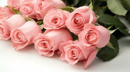 Elegant Pink Roses Bouquet on White Background