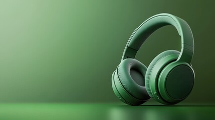 Exploring a minimalist design featuring a green headphone against a soft gradient background that enhances its modern aesthetic and auditory appeal