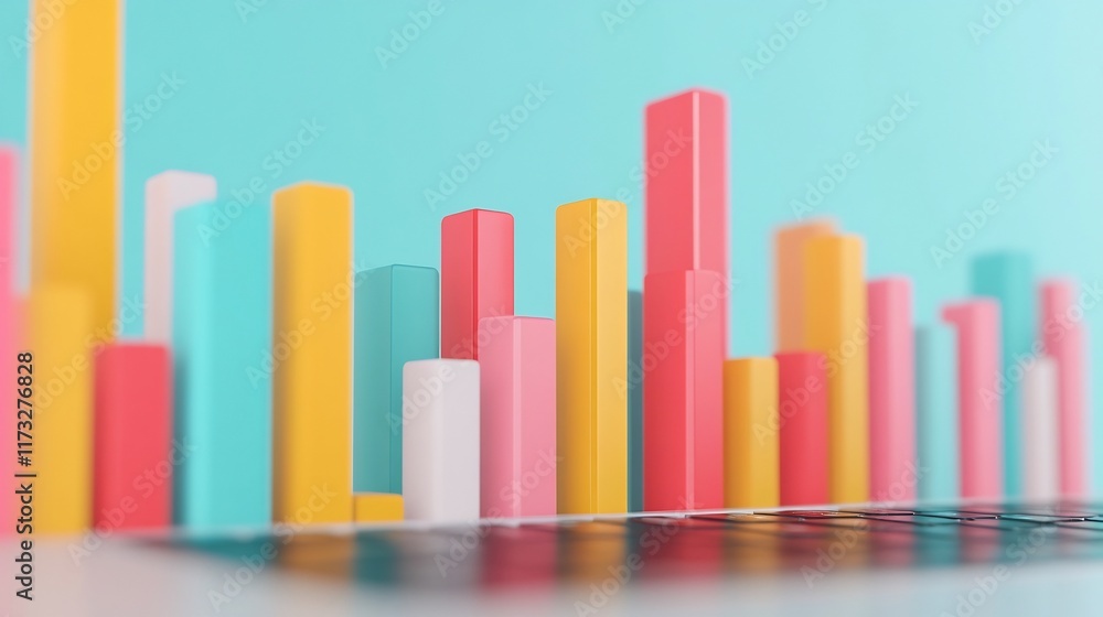 Poster colorful 3d data graph emerging from computer screen,financial analysis and business growth concept