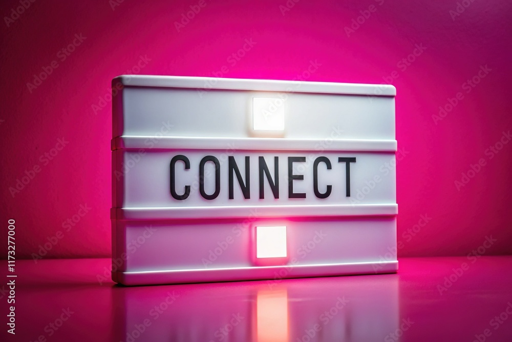 Poster white lightbox letters connect on pink background - copy space left
