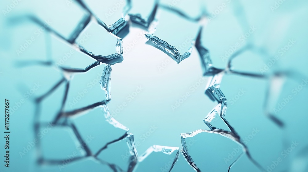 Poster shattered financial chart breaking through digital screen with sharp reflections