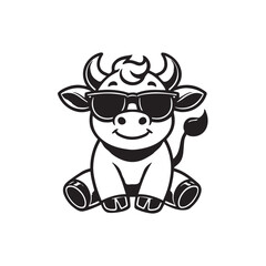 Naklejka premium Joyful Baby Bull sitting wearing sunglass illustration vector, Funny Bull Clipart Design