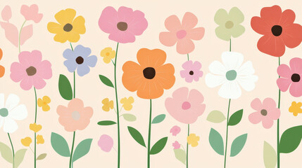 Floral Bloom: A cheerful and vibrant floral pattern in a pastel palette, featuring a variety of blooms in various sizes and colors. The design evokes a sense of spring, joy, and growth.