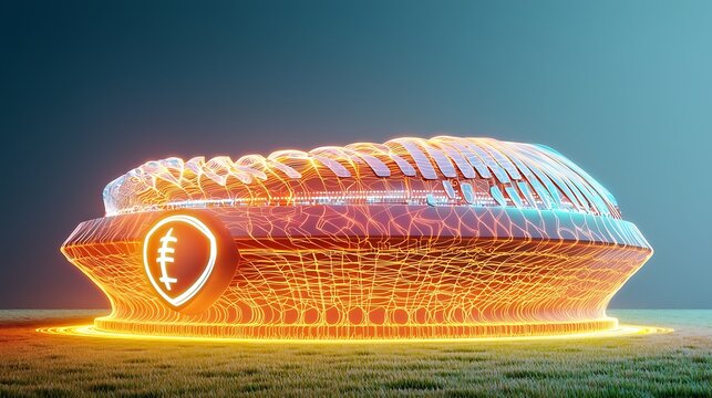 Futuristic Stadium Design with Glowing Neon Elements Under a Pastel Sky, Perfect for Depicting Major Sporting Events and Celebrations of Athletic Excellence