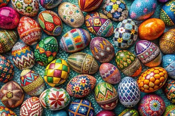 Fototapeta premium Happy Easter! Colorful Flat Folk Mosaic Aerial Photography Card Set