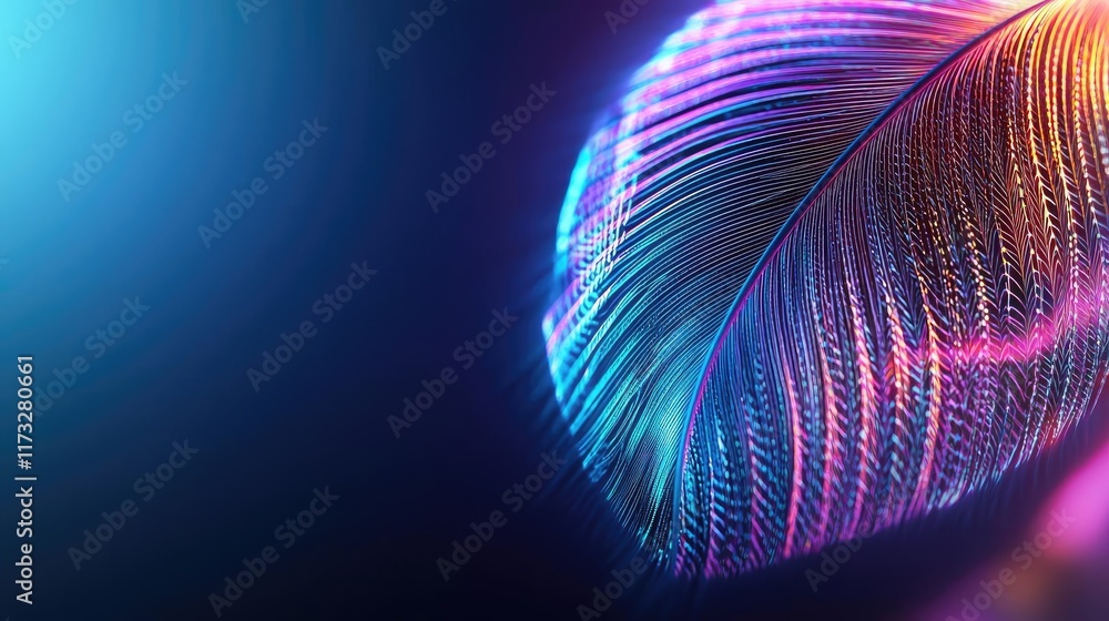 Aufkleber feather abstract background idea. vibrant abstract feather with neon colors against a dark backgroun