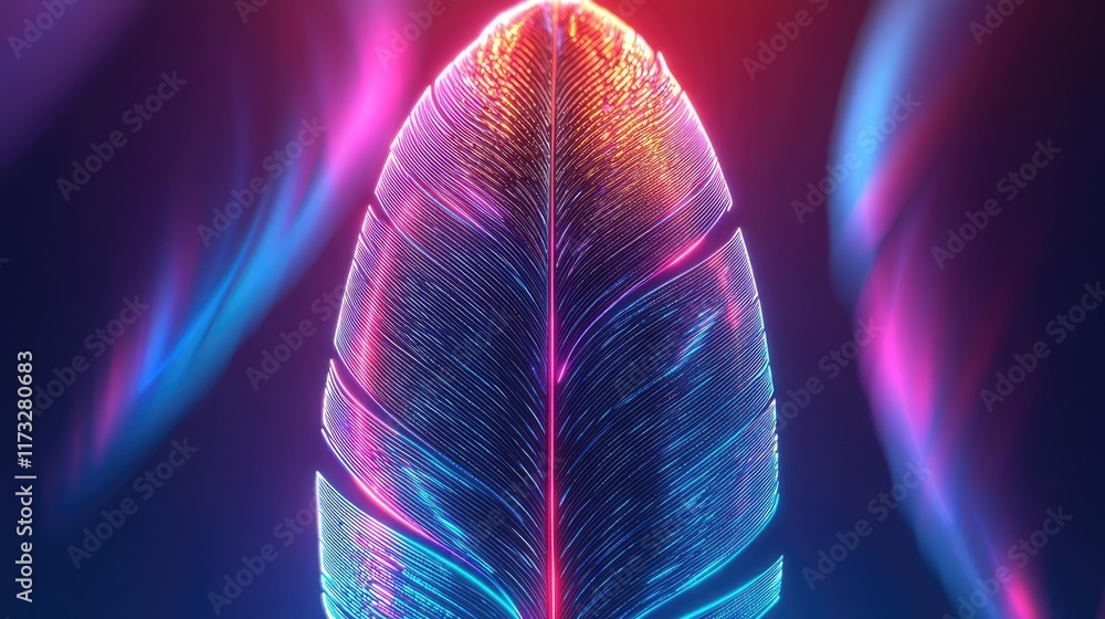 Aufkleber feather abstract background idea. a vibrant, stylized feather design glowing in colorful neon light 