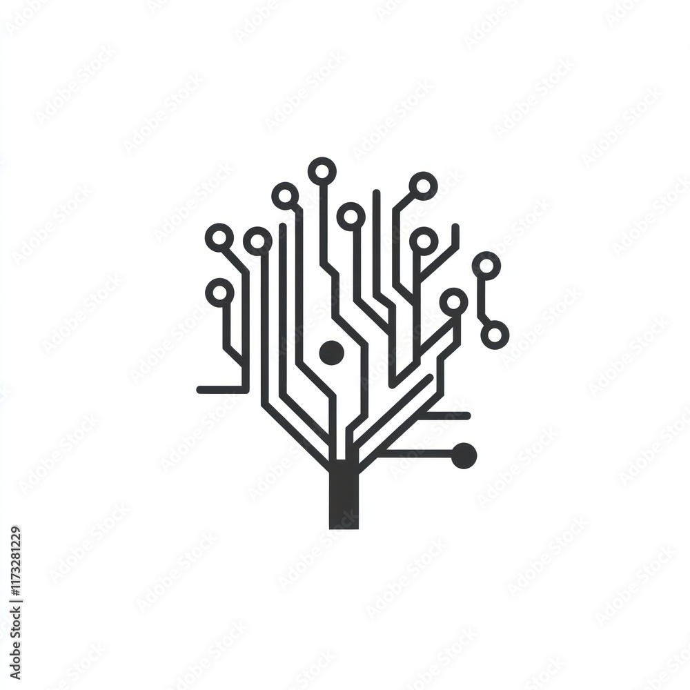 Poster abstract circuit tree network design illustration