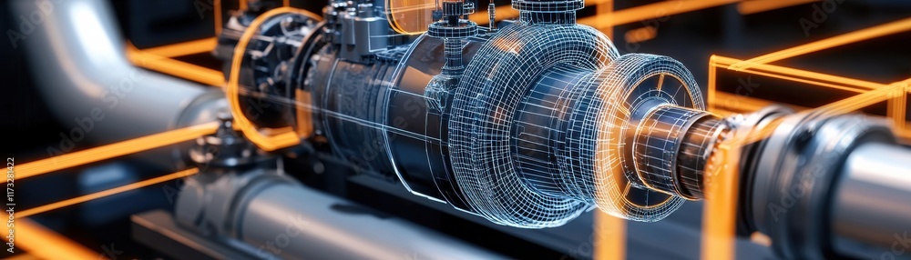 Poster a close-up view of a futuristic mechanical component, showcasing intricate designs and digital overl