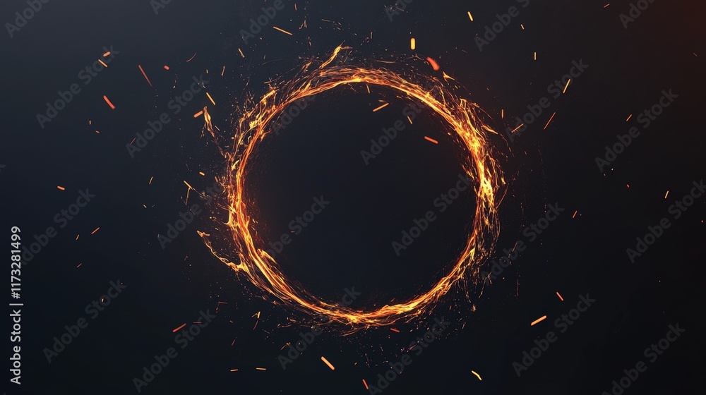 Poster fiery sparks emanate from a vibrant ring of fire against a dark backdrop, creating a captivating vis