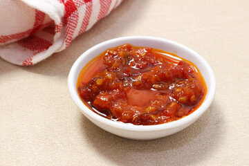 Spicy Sambal Oelek in a Small White Bowl