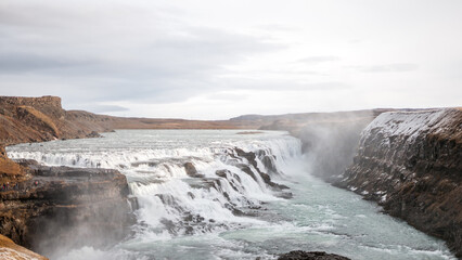 Gullfoss in October's scenery. Iceland's Most Popular Waterfall