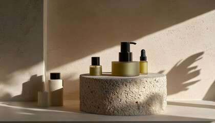 Natural Skincare Products Beauty Bottles Organic Cosmetics Wellness Ritual Beige Background Light