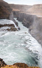 Gullfoss in October's scenery. Iceland's Most Popular Waterfall