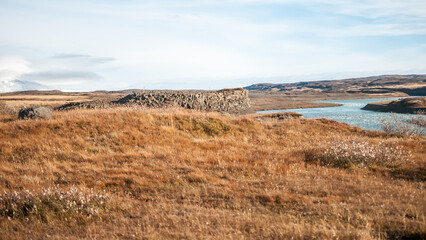 Gullfoss in October's scenery. Iceland's Most Popular Waterfall