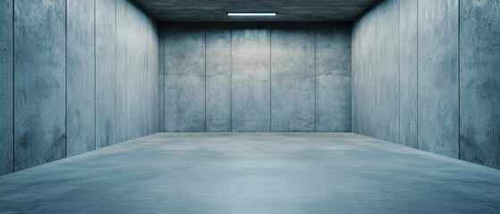 Structure form durability concept. Empty concrete room with gray walls, minimal lighting, and a polished floor, creating a modern, industrial atmosphere.