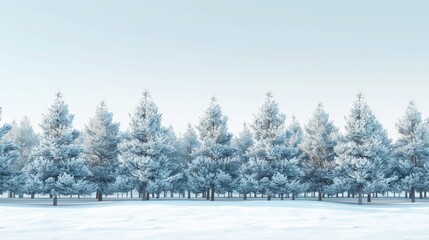 Snowy forest with tall pine trees and a clear blue sky. AI generative. .