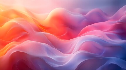 Obraz premium Abstract fluid waves blending orange, pink, and purple gradients with soft, flowing textures and smooth color transitions resembling fabric or landscapes