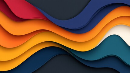 Obraz premium Abstract Colorful Waves Layered Paper Design with Vivid Orange Blue and Red Hues