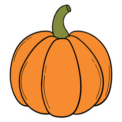 Hand drawn cartoon orange pumpkin on white background.