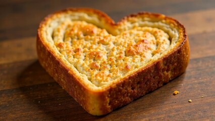 A piece of healthy black bread in the shape of a heart on a wooden board. Close-up.