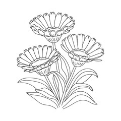 Line art flower vector art  for kids coloring book with white background