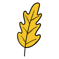 Obraz premium Hand drawn cartoon yellow oak leaf on white background.