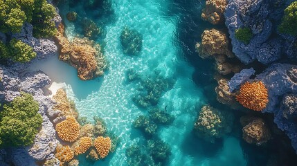 Fototapeta premium Aerial View Of Vibrant Coral Reef And Turquoise Ocean Water