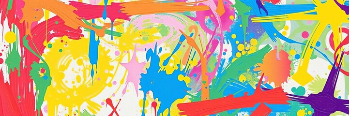 Fototapeta premium Vibrant acrylic paint splattered on a white canvas creating a colorful abstract background, colorful, artist