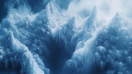 Erupting ice volcano with frozen formations, showcasing the extreme cold and unique natural phenomenon