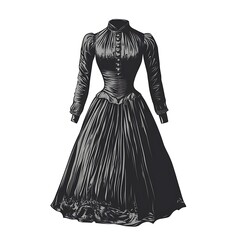 Detailed black, long sleeve, high neck dress illustration.