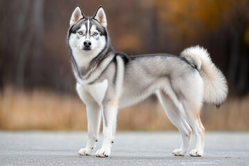 Siberian husky puppy standing on road outdoor photography 