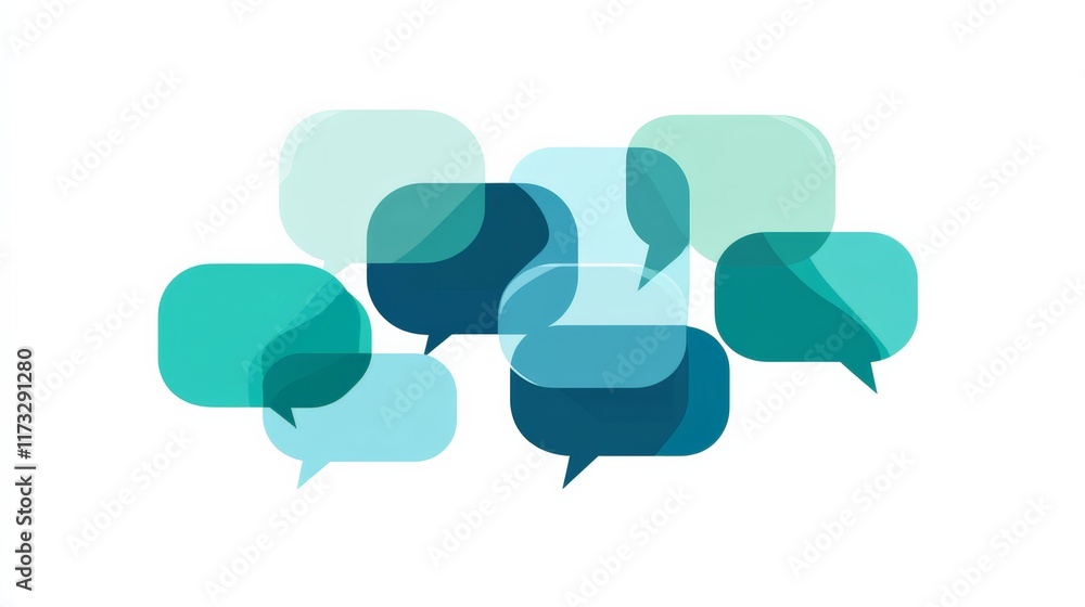Poster multiple overlapping speech bubbles represent online chatting, social media discussions, and the exc