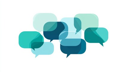 Multiple overlapping speech bubbles represent online chatting, social media discussions, and the exchange of ideas in a connected digital world